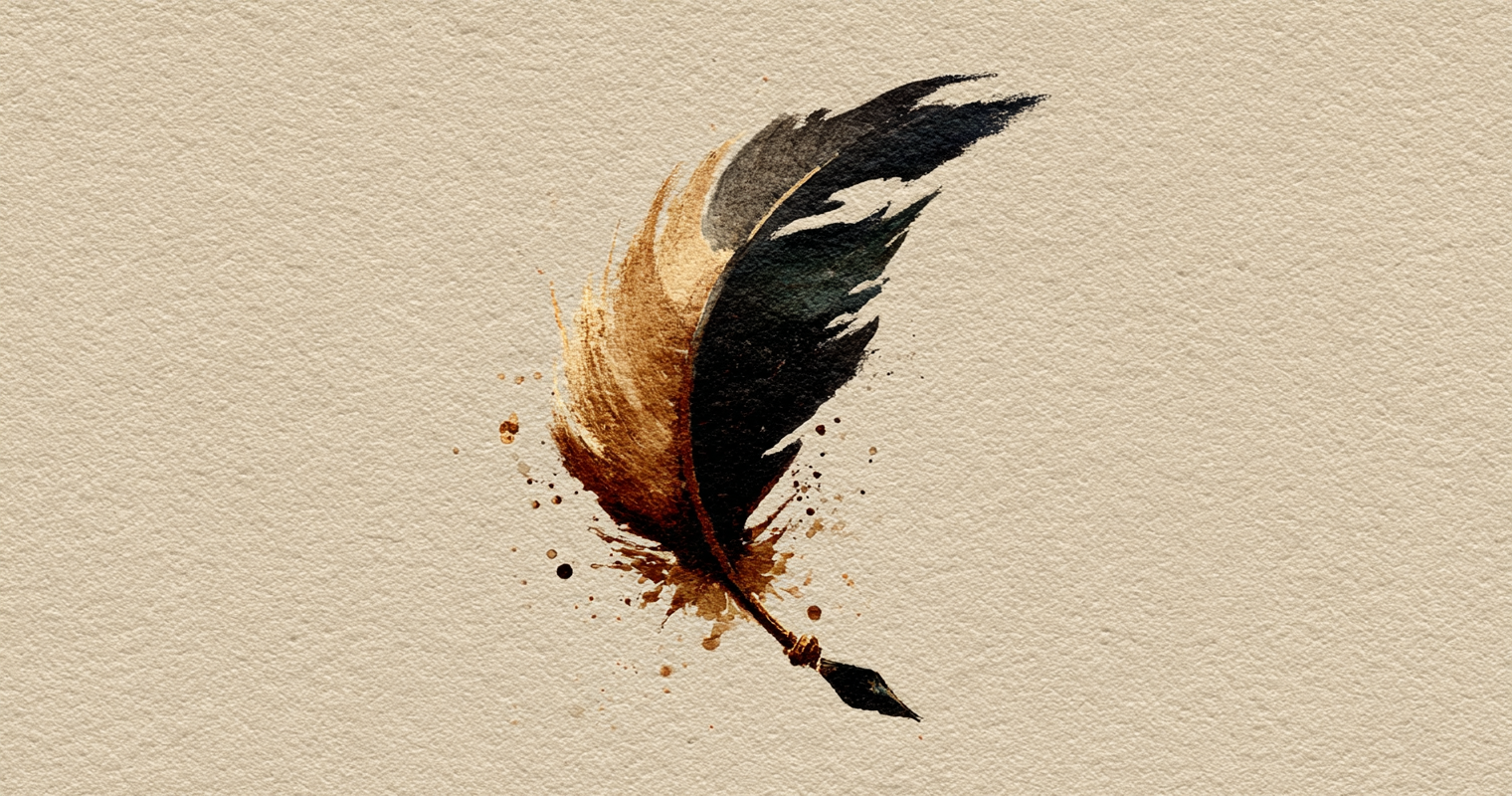 A single ink brush stroke forming a quill
